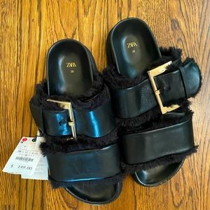 NWT Zara black leather sandals (like Birkenstock)